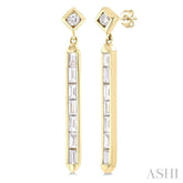5/8 ctw Kite and Vertical Bar Baguette and Round Cut Diamond Fashion Long Earrings in 14K Yellow Gold